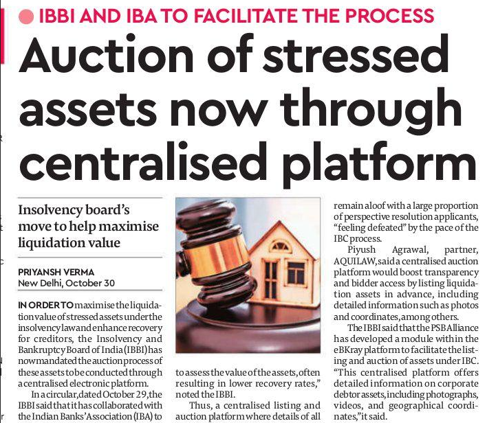 Auction of stressed assets now via centralised platform