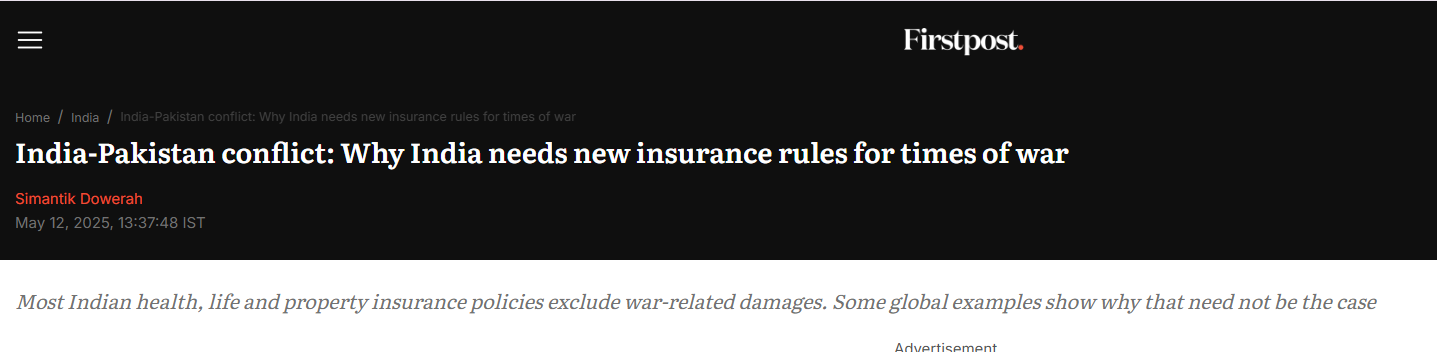 India-Pakistan conflict: Why India needs new insurance rules for times of war