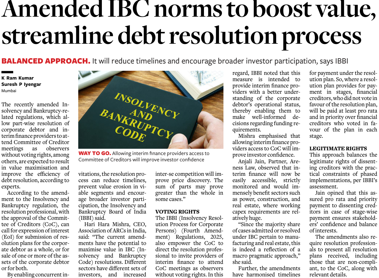 Amended Insolvency and Bankruptcy regulations to boost value…..